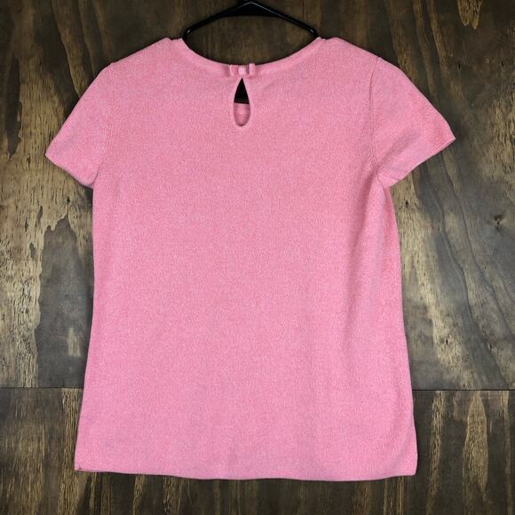 Talbots Womens Blouse Pink Knit Top Short Sleeve Round Neck Keyhole Back Small - Picture 8 of 10